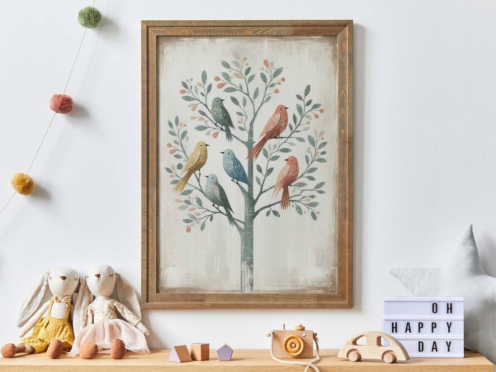 Rustic Bird Print Vintage Bird Wall Art Tree Wall Art Tree Painting Whimsical
