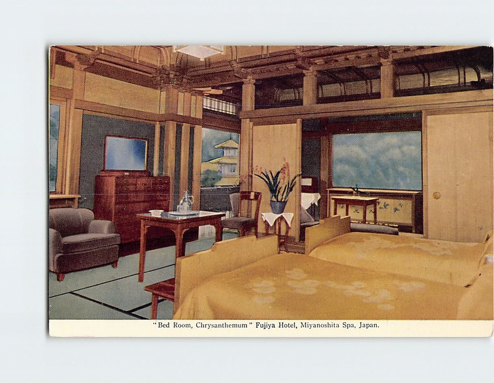 Postcard Bed Room Chrysanthemum Fujiya Hotel Miyanoshita Spa Hakone Japan