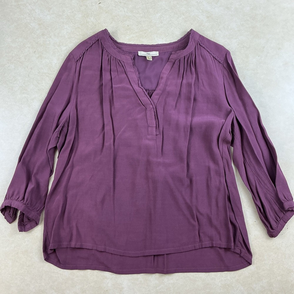 Stitch Fix TK Mercanicos Split Neck Top M Dark Pink Plum Career