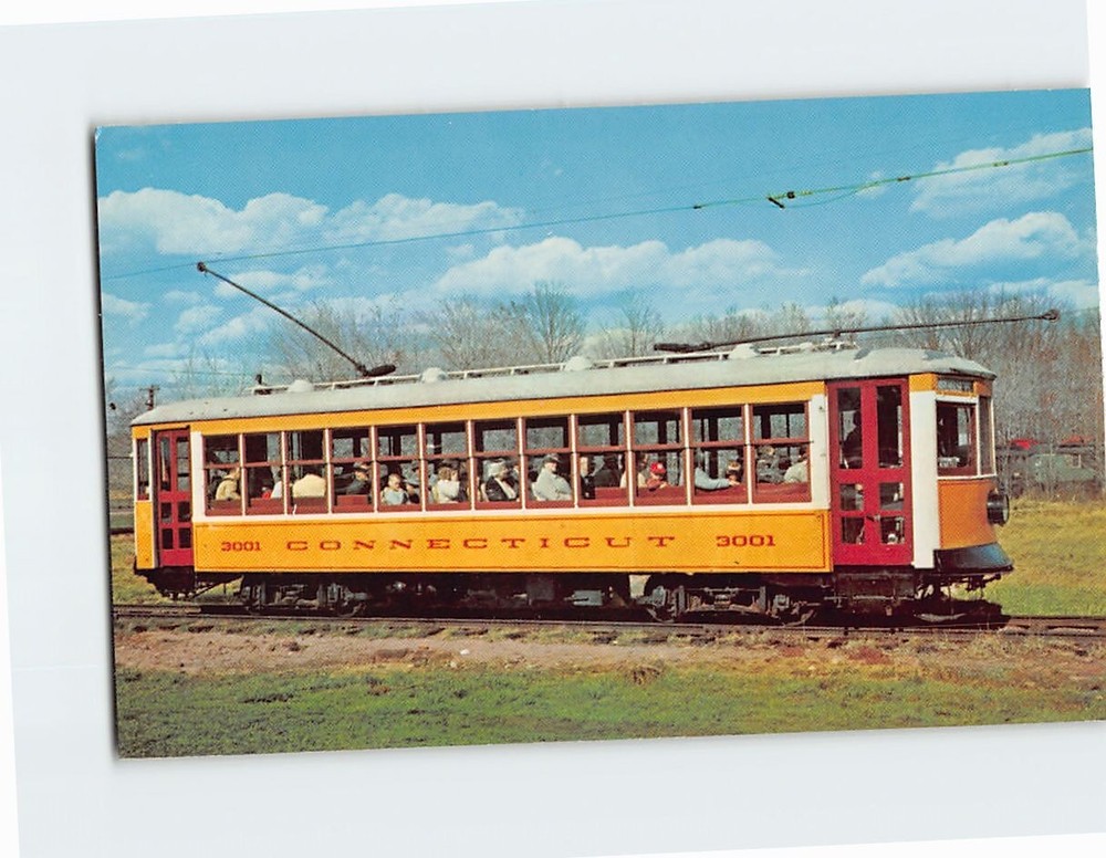Postcard Lightweight Car No. 3001 Electric Railway Trolley Museum Connecticut