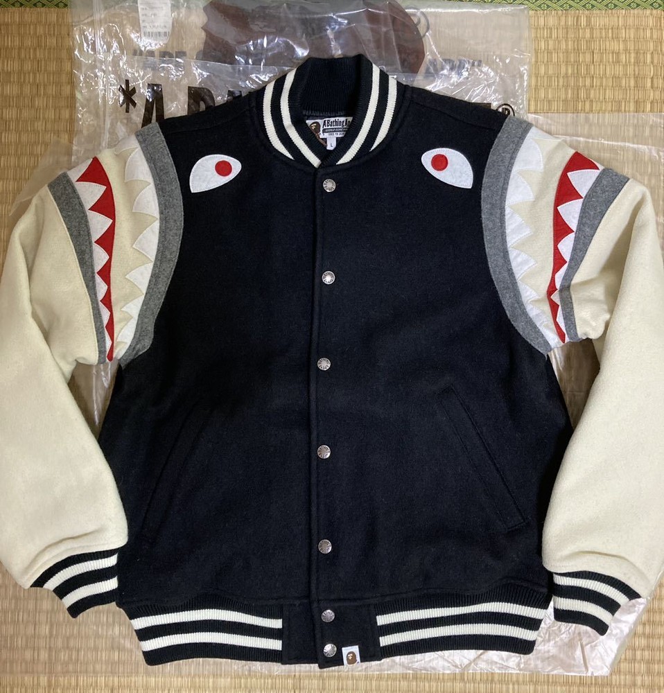 A Bathing Ape Shark Shoulder Varsity Jacket L Size Bape Stadium