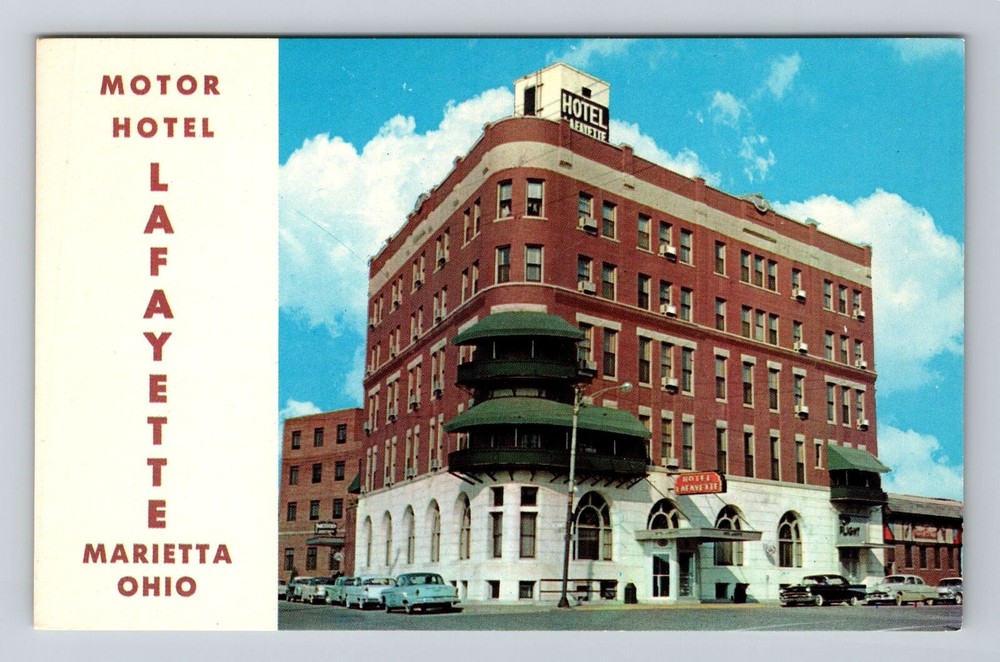 Marietta OH-Ohio, Motor Hotel Lafayette, Advertising, Vintage Postcard