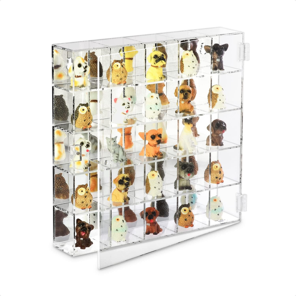 Mountable 25-Compartment Acrylic Display Case with Mirrored Back Stand