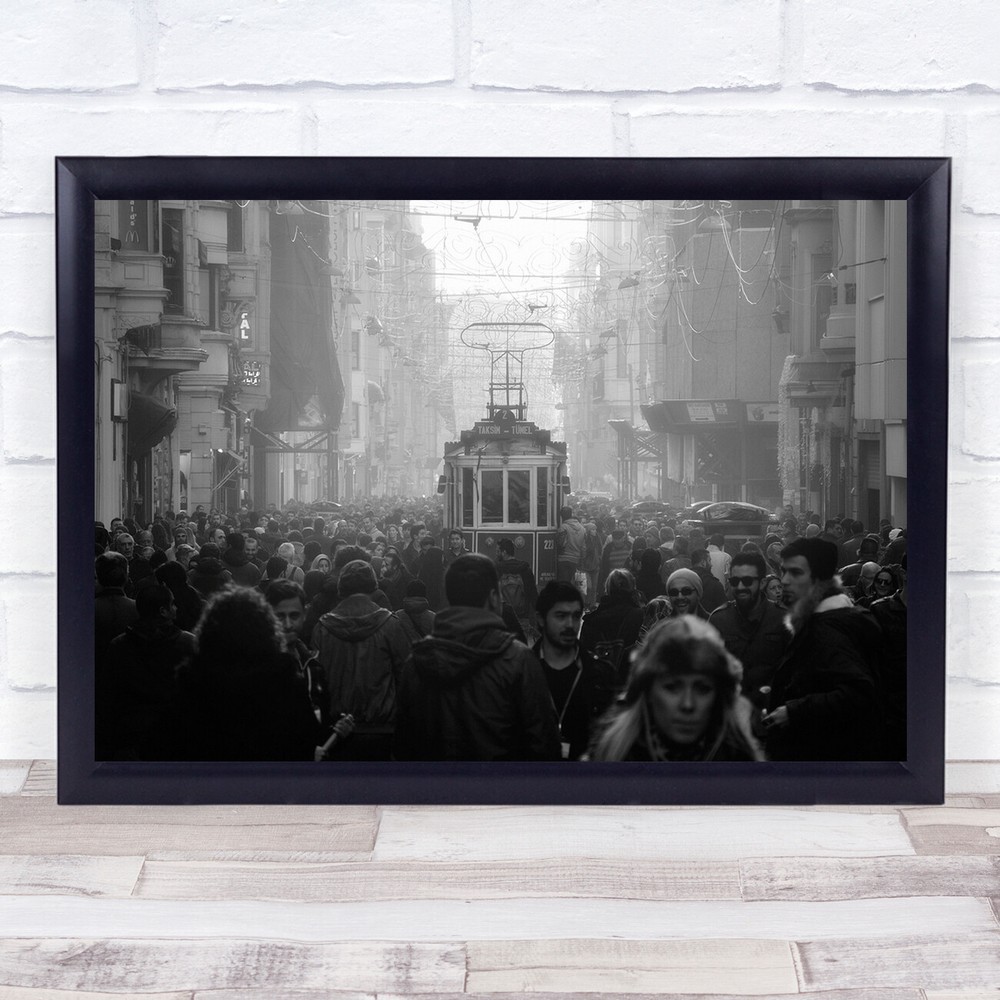 Crowd Group Street Tram Train Road Crowded Clutter black and white Print