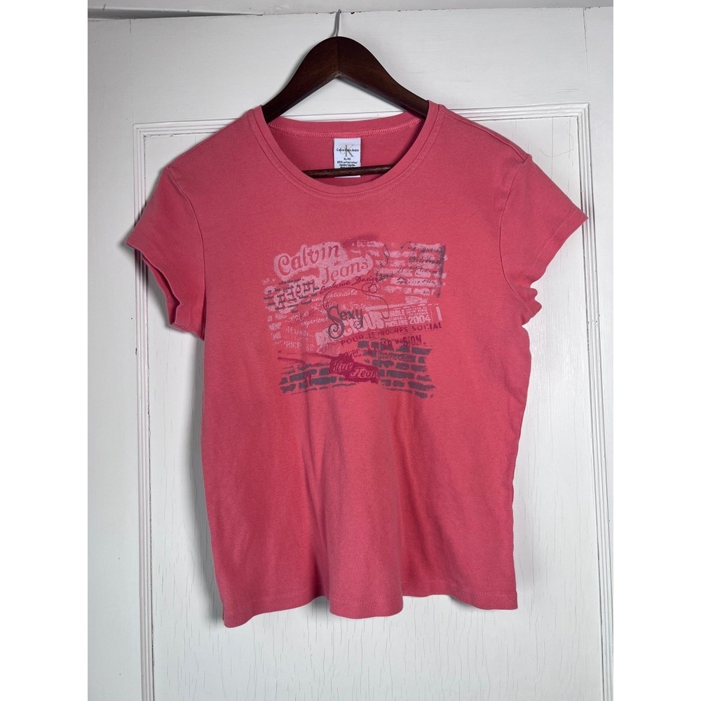 Y2K Calvin Klein Jeans Coral Graphic Print Tee Shirt Women's XL