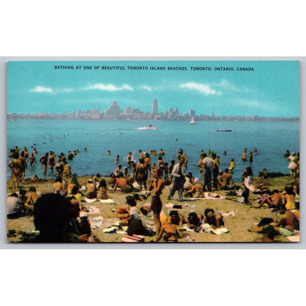 Vintage Toronto Island Beaches Postcard Toronto Ontario Canada Skyline