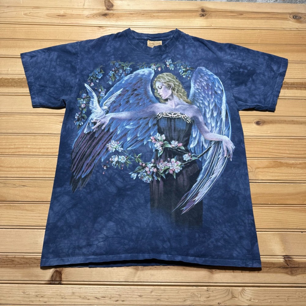Vintage 90s Angel Guardian Wings Dove Bird Cloud Tie Dye T-Shirt USA Size Medium