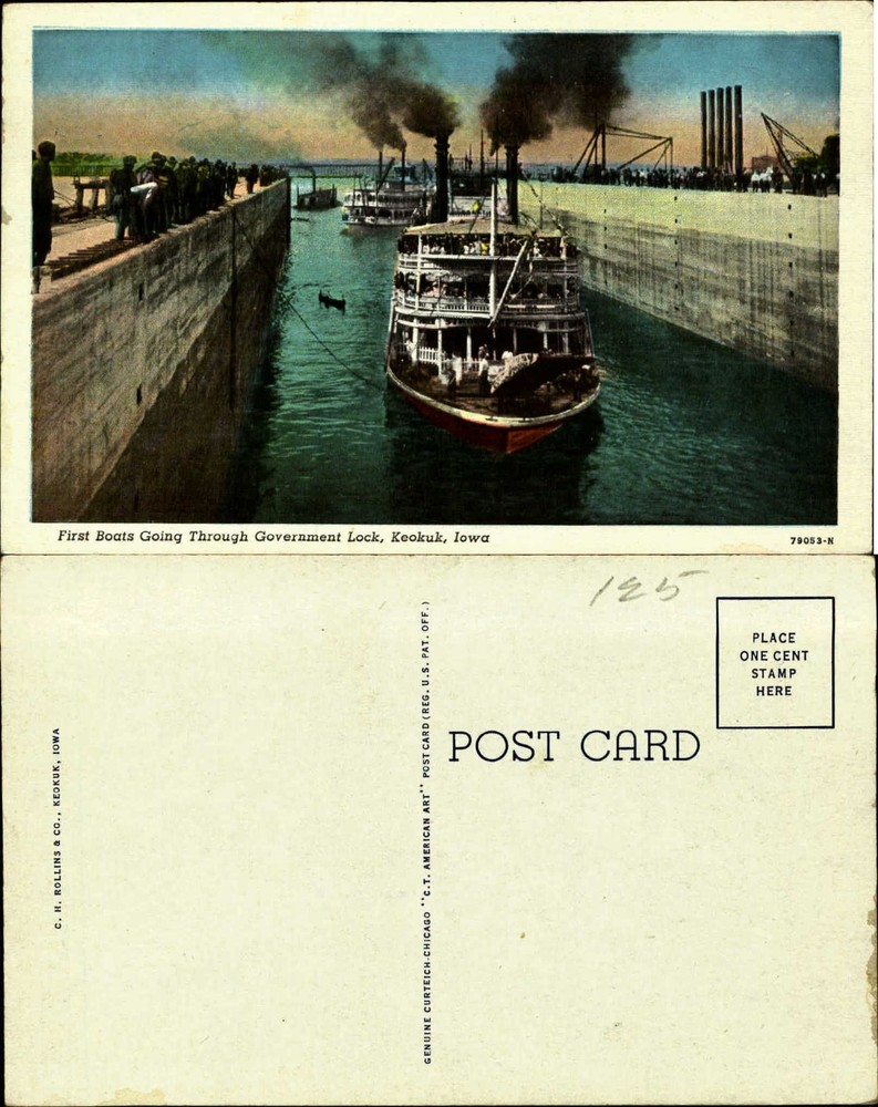 Keokuk Iowa first boats going through Government Lock 1920s