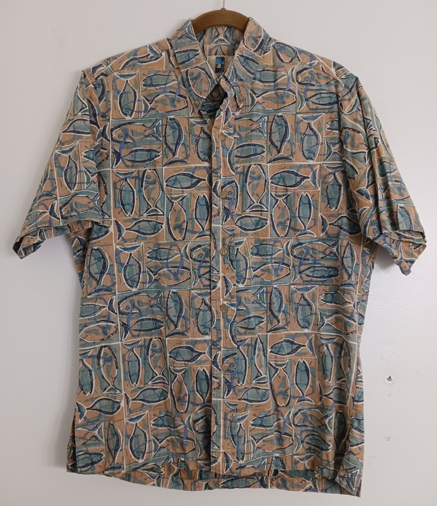 Kahala Mens Hawaiian Button Shirt Short Sleeve Tropical Fish Vintage Size Medium