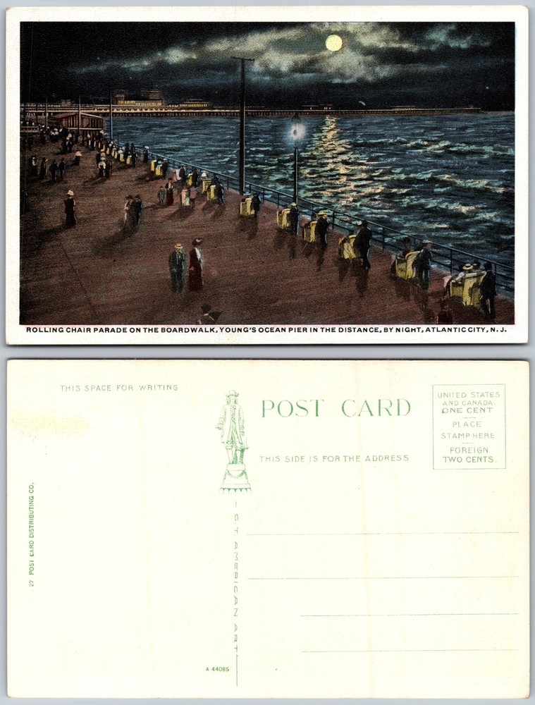 Youngs Ocean Pier Rolling Chair Parade Postcard