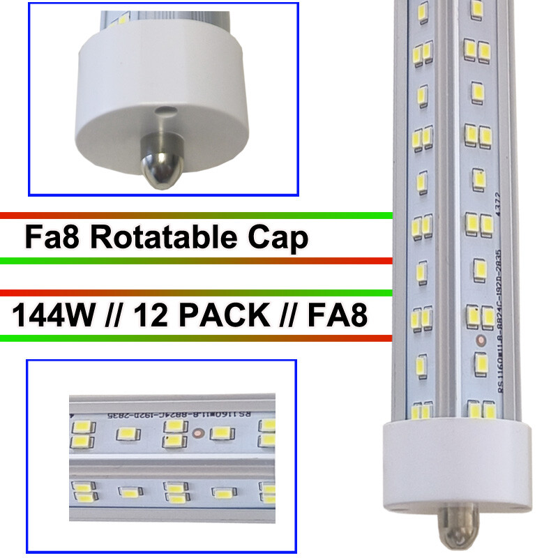 12Pcs T8 8FT FA8 Led Tube Light Bulbs Single Pin 144W 8Foot Led Shop Light 6500K