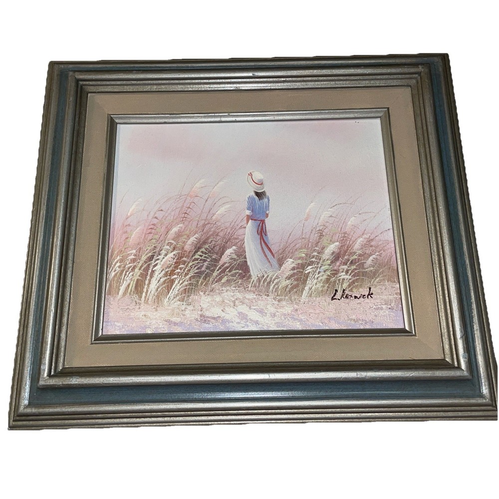 Laura Keswick Painting “Girl At The Beach”. 15x13.5 Framed Signed