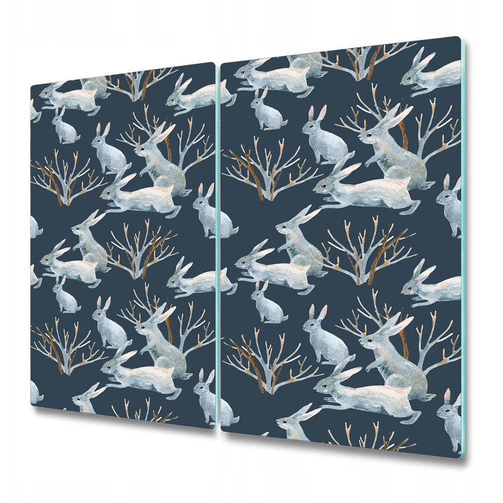 Glass Chopping Cutting Serving Board Winter rabbits Animal Dark 2x30x52