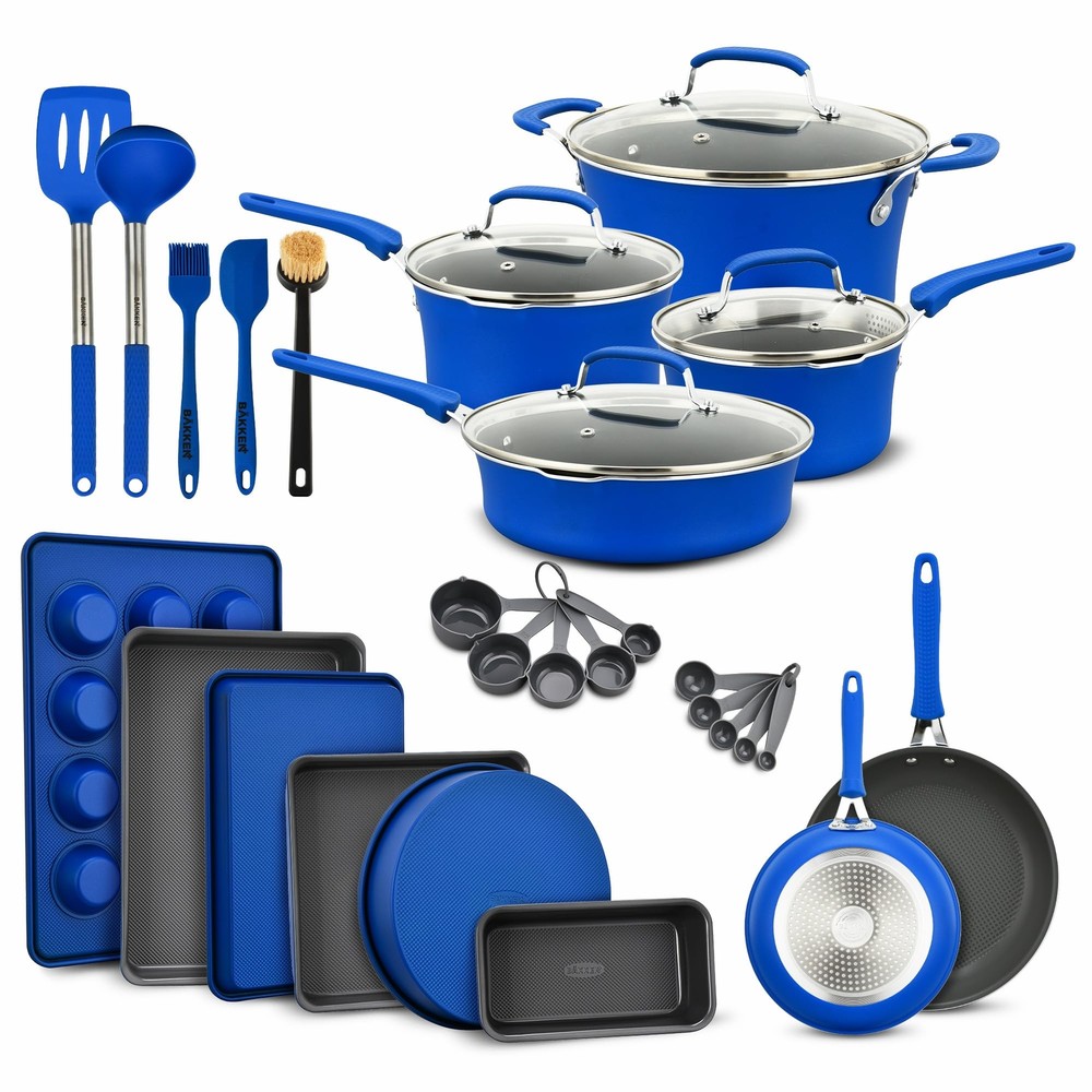 Cookware Set – 23 Piece –Blue Multi-Sized Cooking Pots with Lids, Skillet Fry...