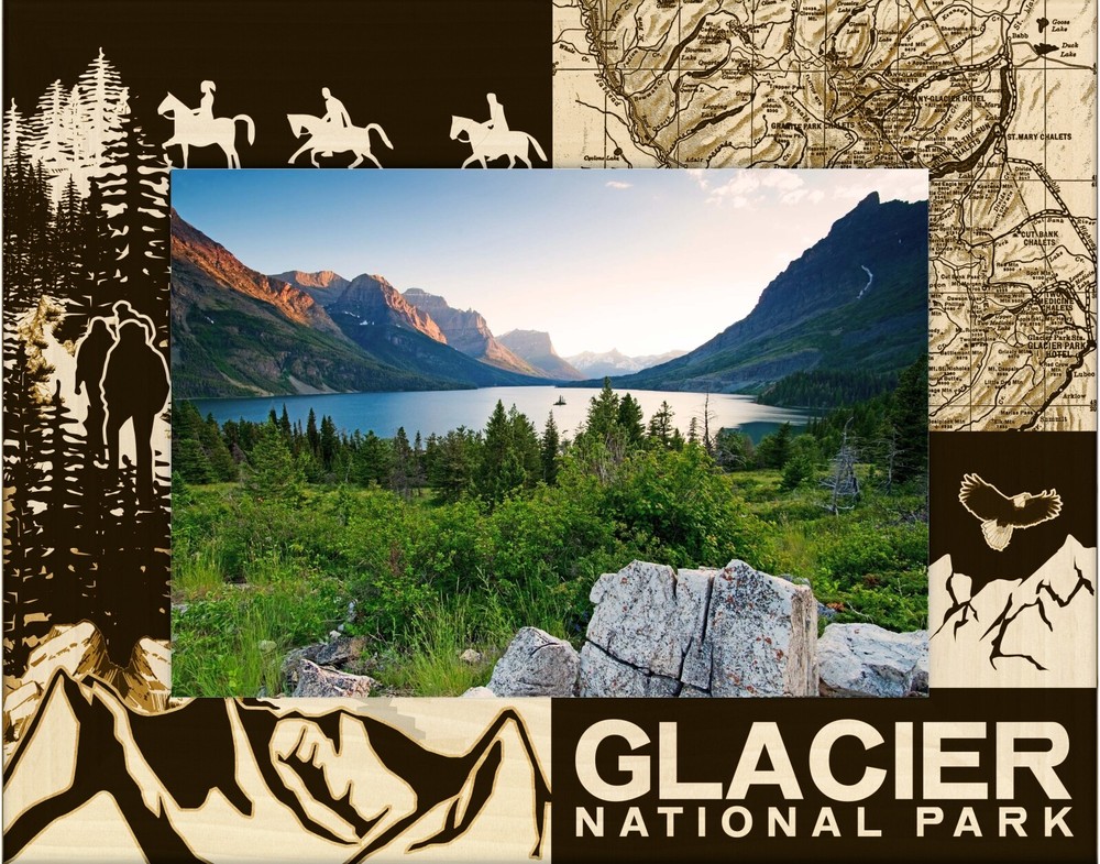 Glacier National Park Laser Engraved Wood Picture Frame Landscape (4 x 6)