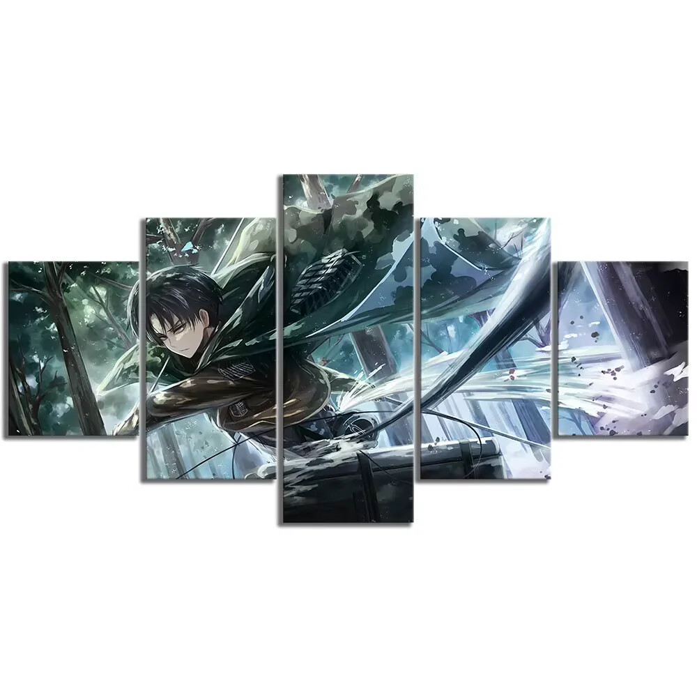 Attack On Titan Levi Ackerman Anime 5 Piece Panel Canvas Wall Art Photo Decor