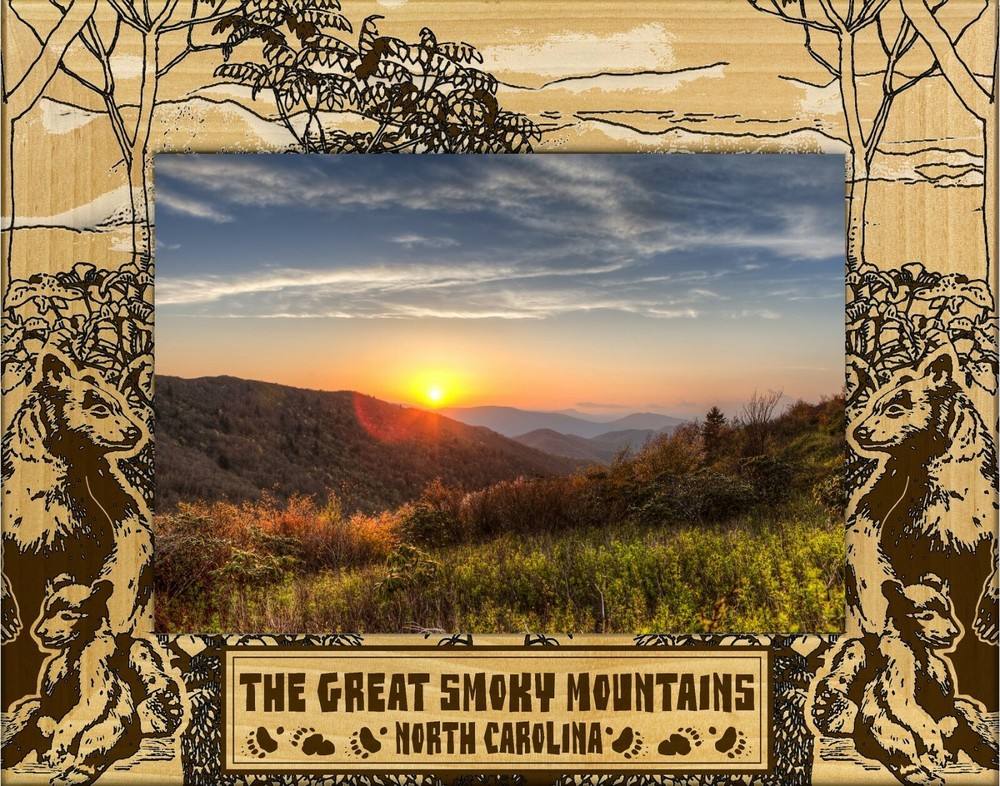 Great Smoky Mountains North Carolina Laser Engraved Wood Picture Frame (4 x 6)