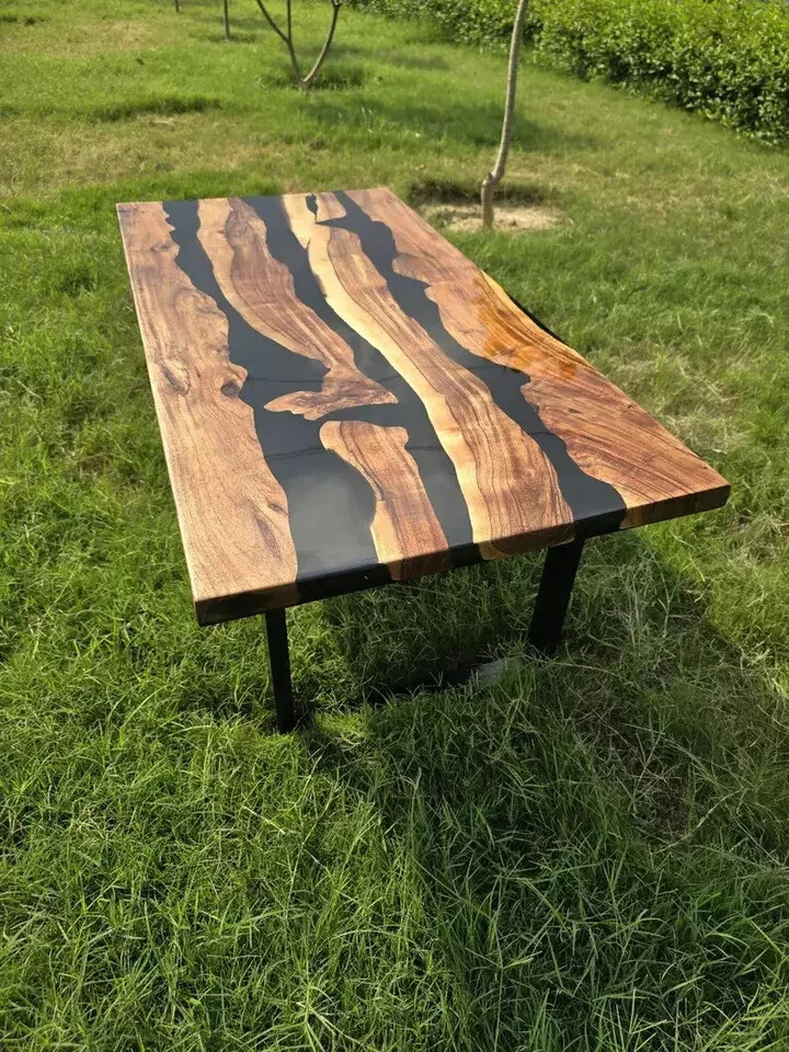 Epoxy Resin Acacia Live Edge Wood Table Top with River Design-image