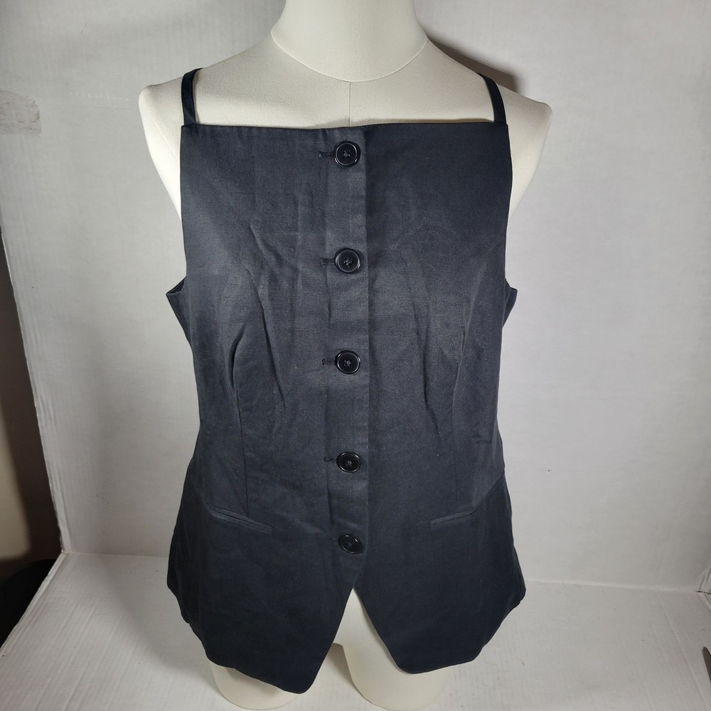 Madewell Women Black Casual Linen Blend Button-Front Sleeveless Vest Top Size 6