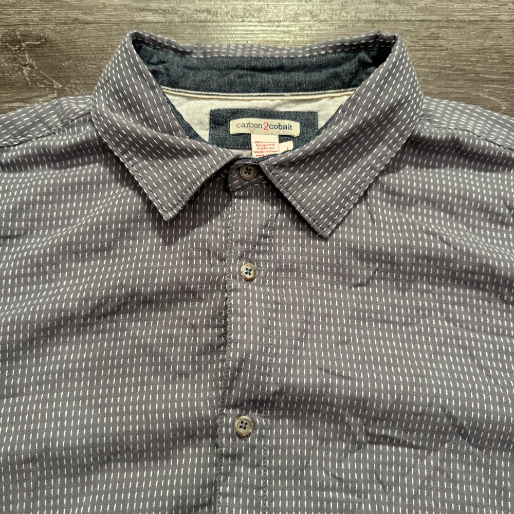 Carbon 2 Cobalt Shirt Mens Large Gray Geometric  Short Sleeve Cotton Button Up