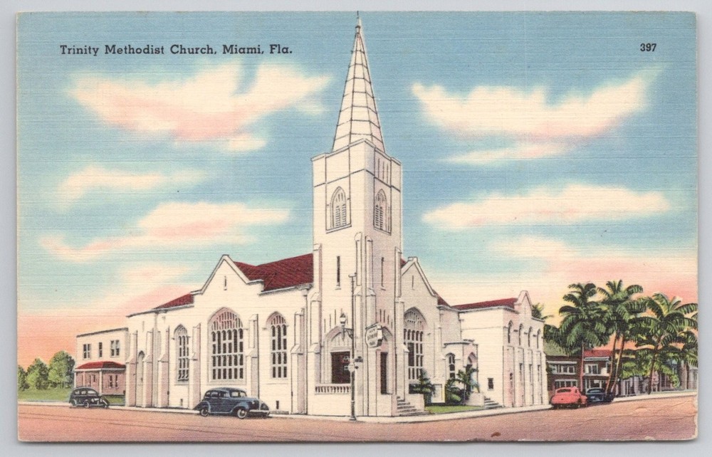 Trinity Methodist Church Miami FL Vintage Postcard Tichnor Bros.