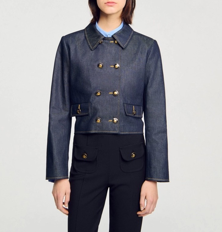 Women Sandro Collared Double Button Long Sleeve Coat Top