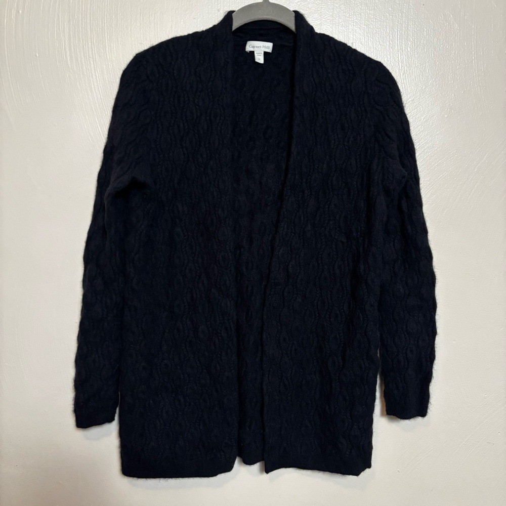 Garnet Hill Womens Sweater Cardigan 100% Cashmere Cable Pattern Black Size Small
