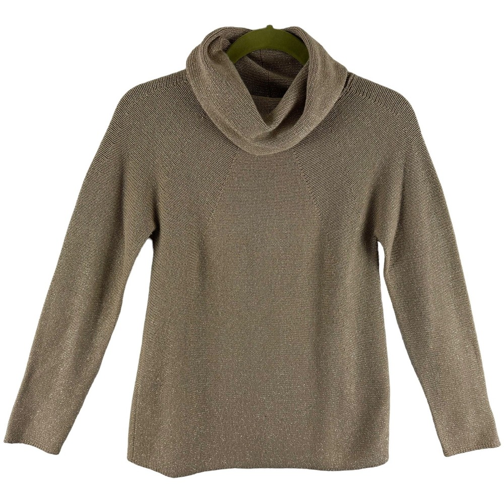 Talbots Gold Shimmery Cowl Neck Long Sleeve Chunky Knit Pullover Sweater Size S