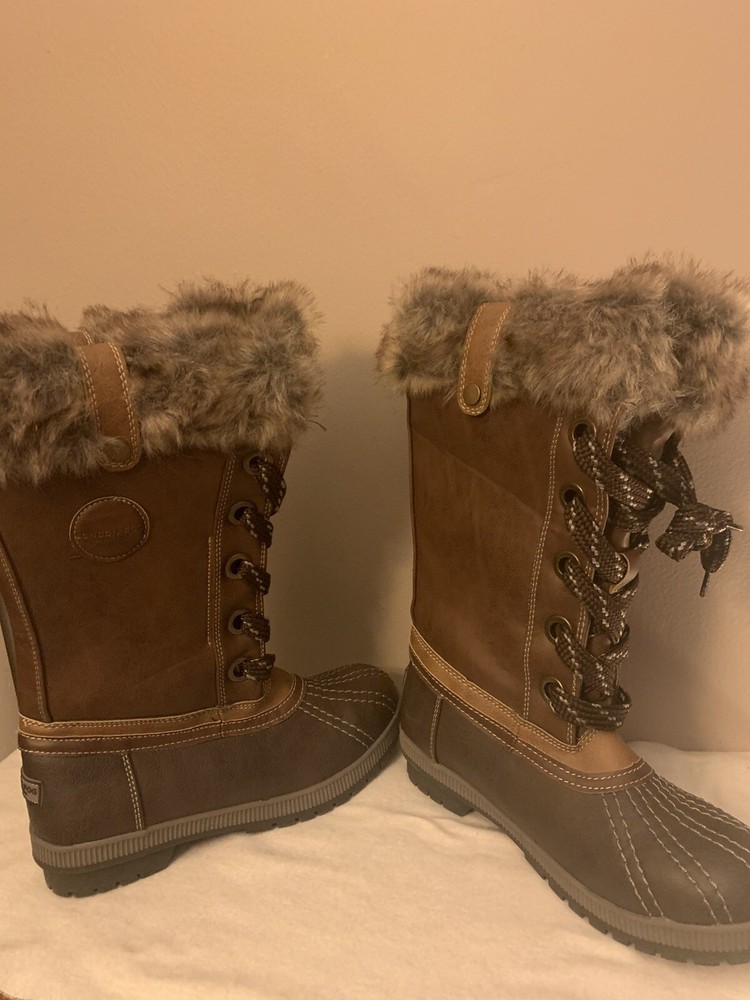 London Fog Faux Fur Lined Melton Winter Boots Cognac Brown Size 8 Women’s