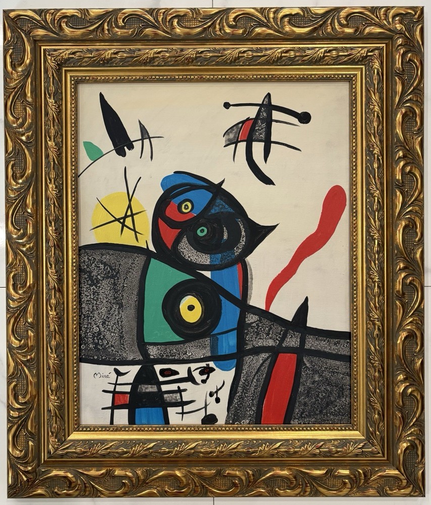 Joan Miro Oil On Canvas signed Art. In the style of (1893–1983) Framed