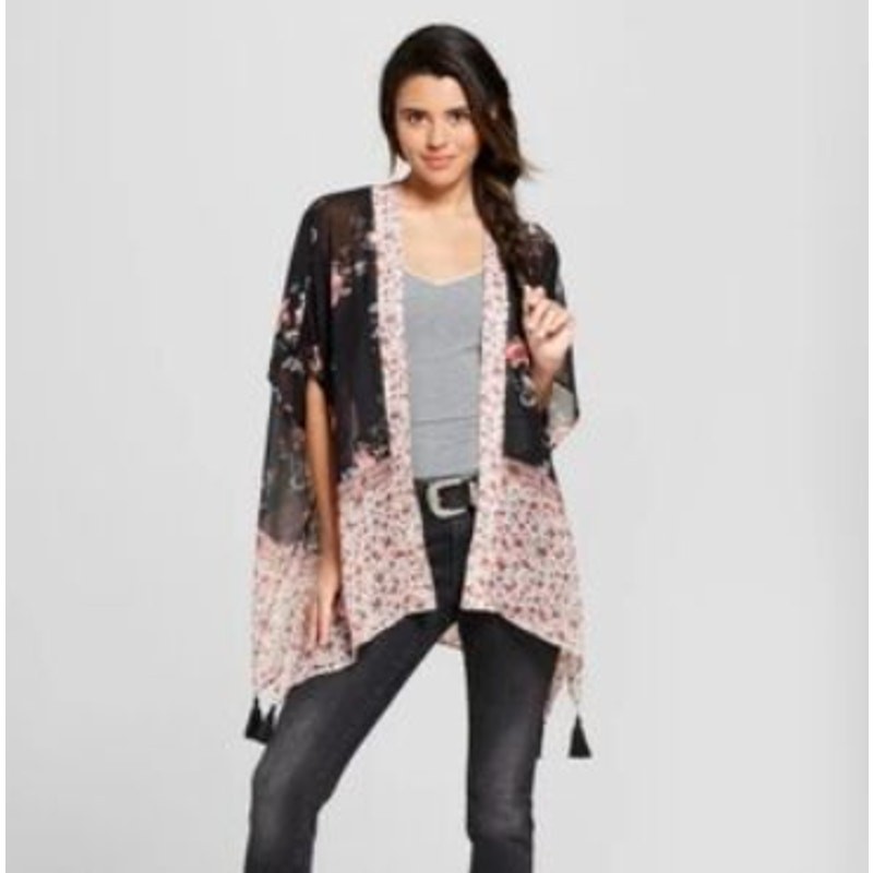 Boho Cottage Floral Kimono Sheer Drape Cover Up Women's Size XS/S Xhiliration