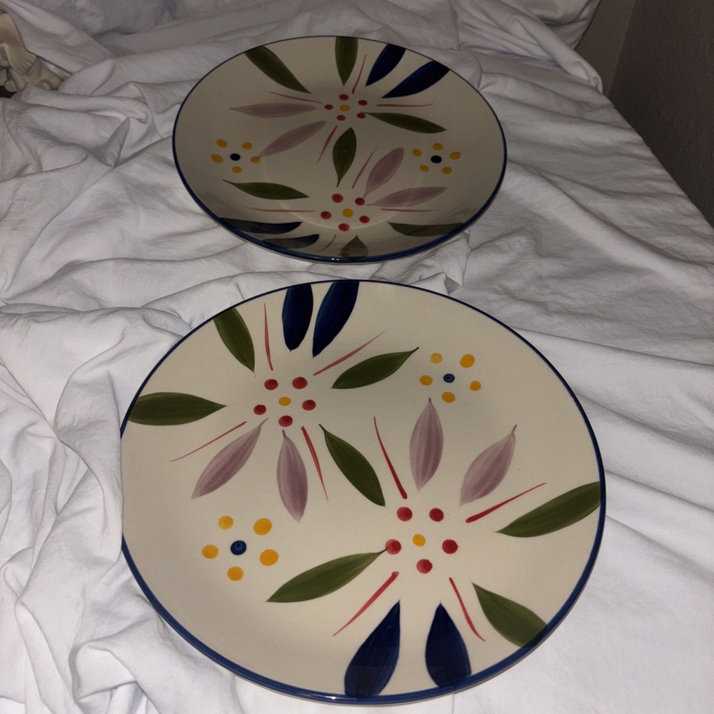 Set of 2 Temp-tations 10.5 inch Dinner Plate Old World Blue Floral Design