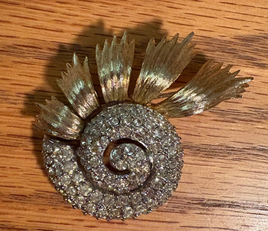 Vintage Singed Rare Ledo Polcini Runway Rhinestone Swirl Brooch Pin Jewelry