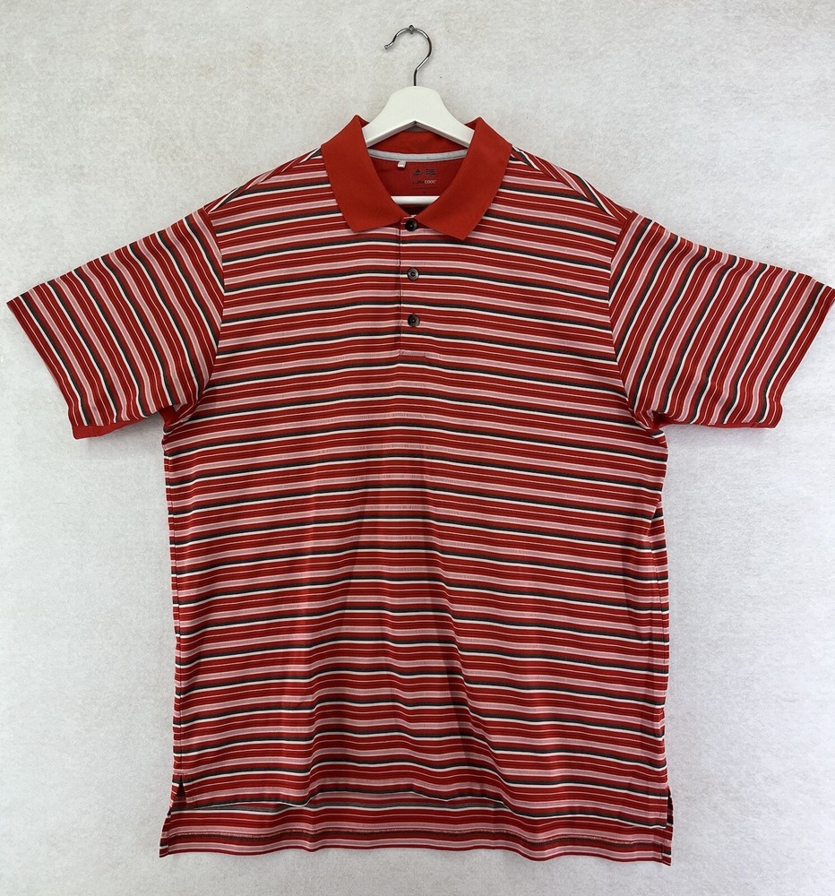 Adidas Clima Cool Golf Polo Shirt Red Black Striped Mens Large XL
