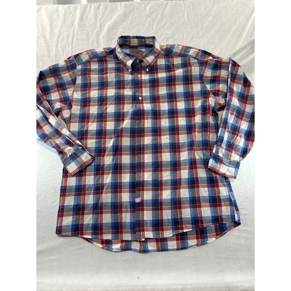 Bills Khakis Mens XXL Plaid Button Down Shirt Red Blue White Long Sleeve Pocket