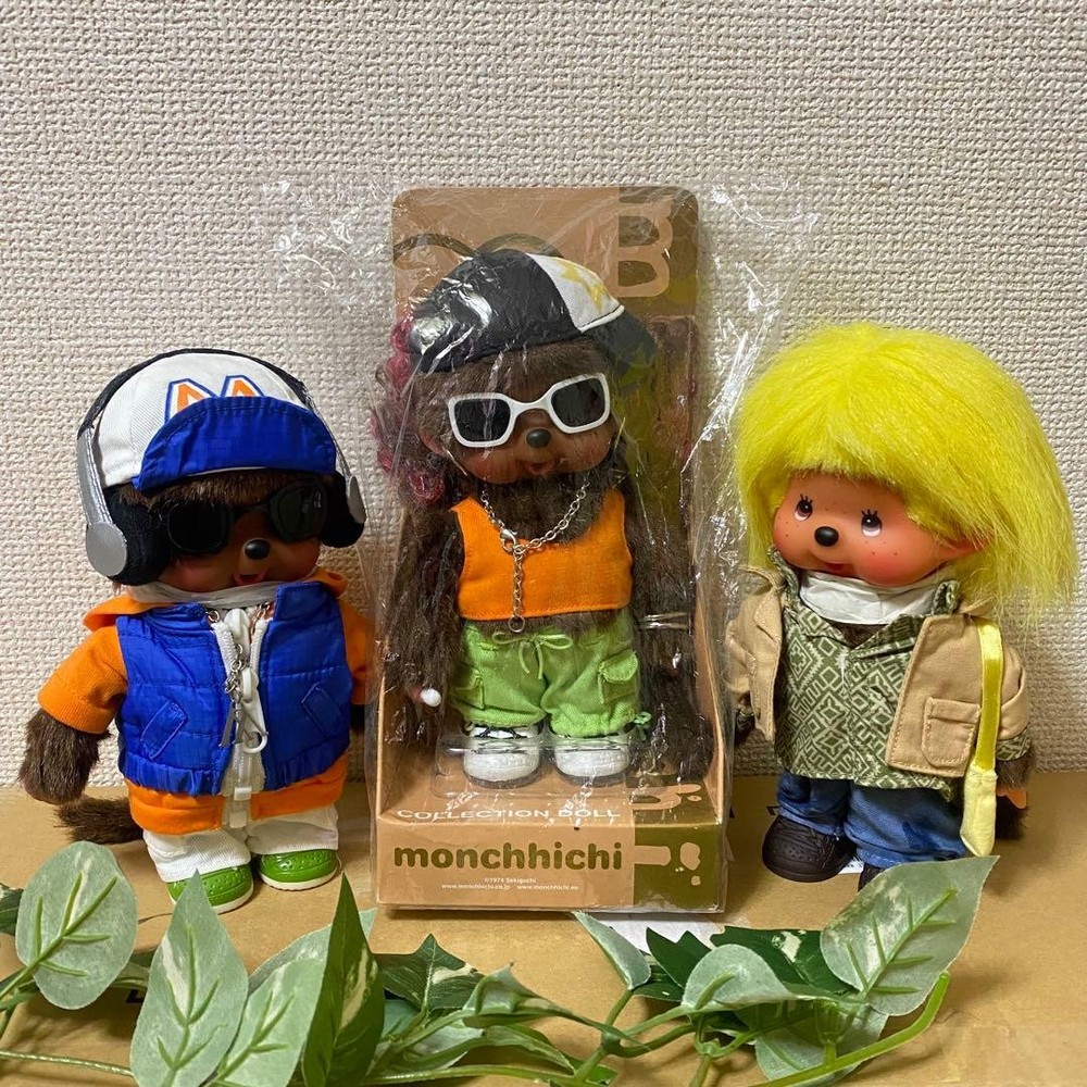 Monchhichi Plush Toy Collection 35th Anniversary DJ Set 3 pcs, Blond Boy, S
