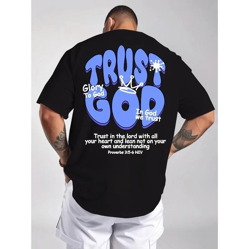 Men's Summer Men's Trust God Christian Graphic T-Shirt Bible Verse Faith Tee