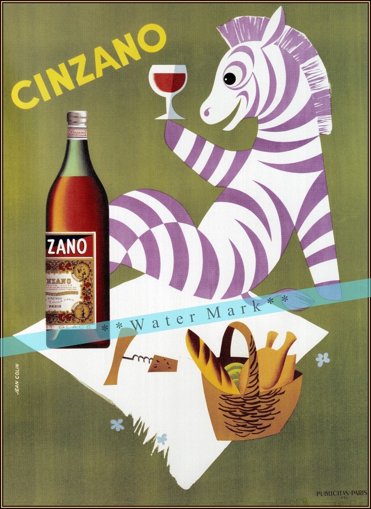 Cinzano 1951 Vermouth Purple Zebra Vintage Poster Print Retro Style Bar Art