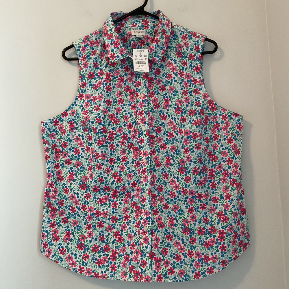 J.Crew Women's Sleeveless Cotton Poplin Shirt Floral Size XL NWT