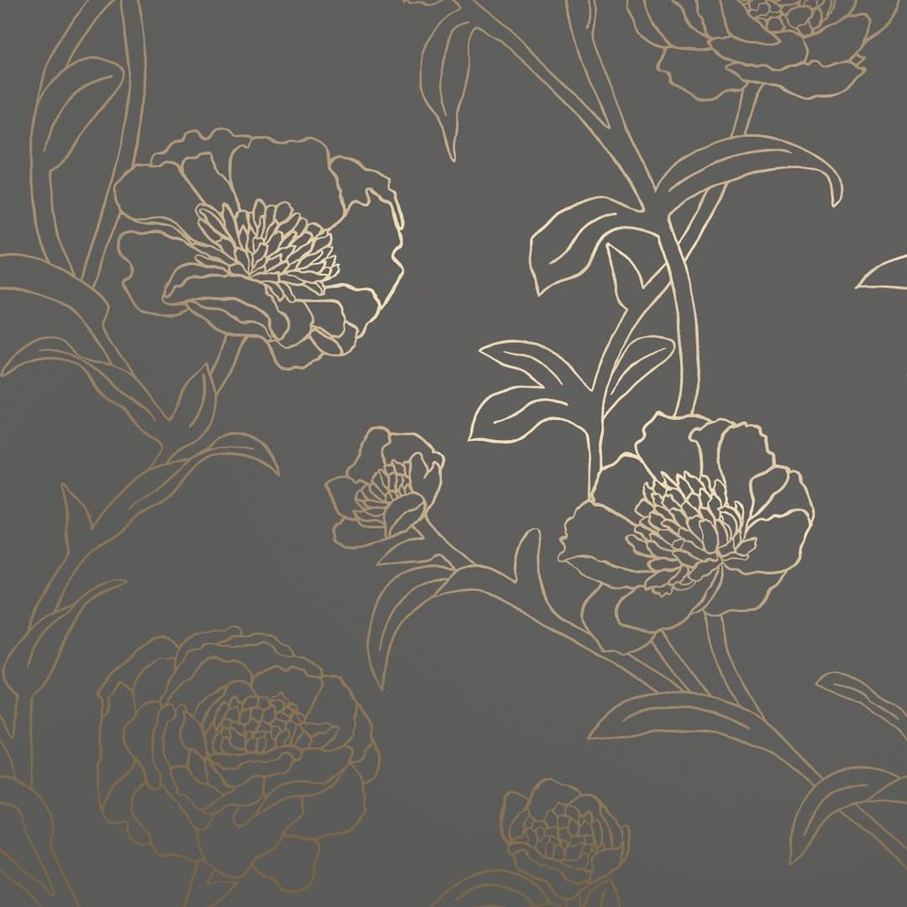Noir & Metallic Gold Peonies Removable Peel and Stick Floral Wallpaper-Noir