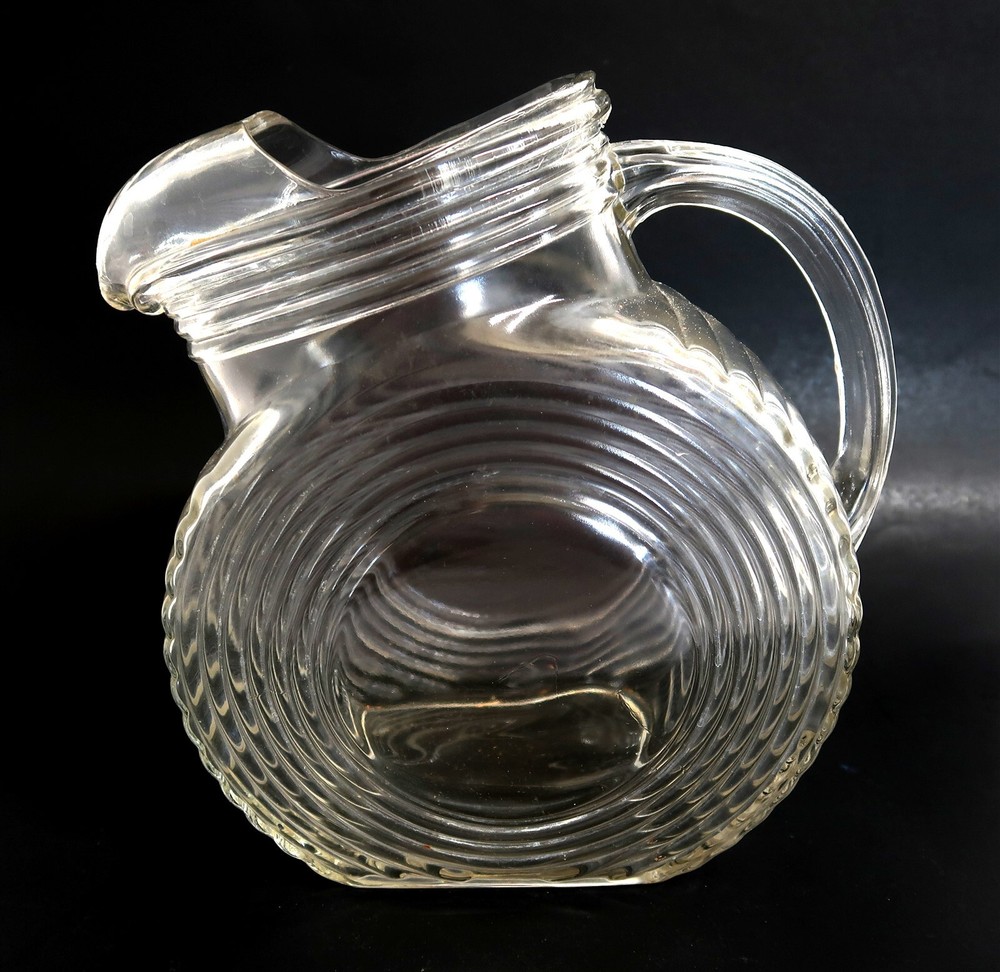 Vintage FEDERAL Clear Art Deco Disc Pitcher Jug with Ice Lip Unmarked
