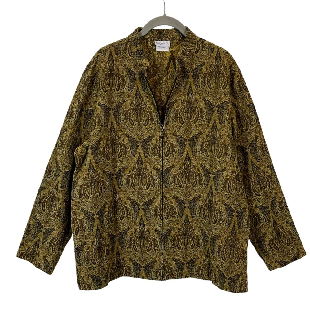 Tapestry Zip Up Jacket Vintage Bon Worth Women's Granny Core Gold Paisley Large