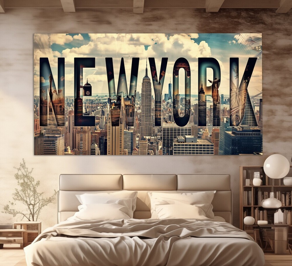 New York Sign City Painting Art Clouds Wall Art Canvas Unframed Print Art
