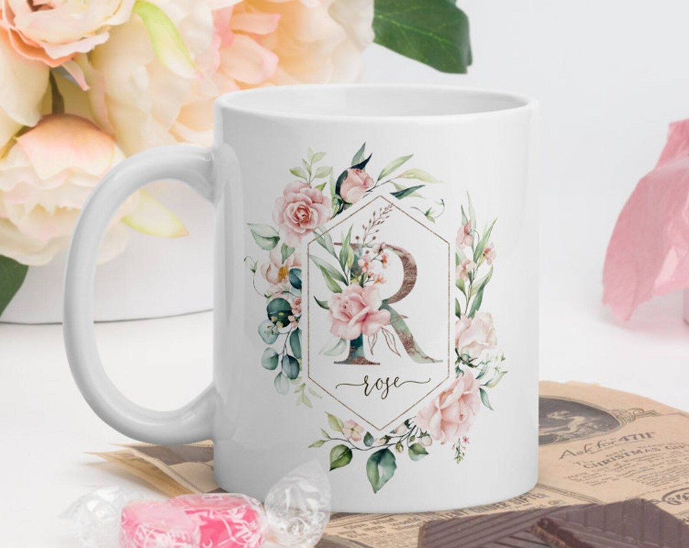 Pink Rose Name Letter Mug Personalised Mothers Day Gift For Mom
