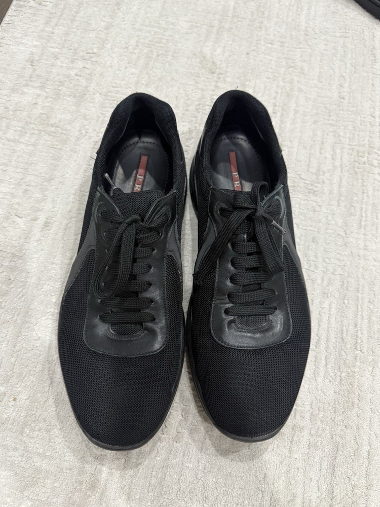 Authentic PRADA Men's Americas Cup Sneakers Black Size US 10.5 W/ Dust Bag
