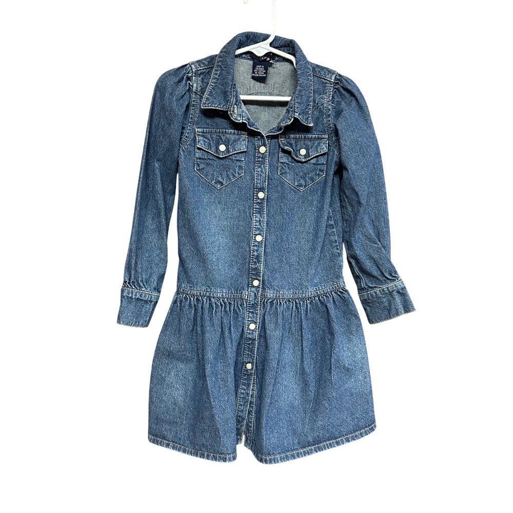 Ralph Lauren Denim Dress Girls Size 5 Blue Medium Wash Western Pearl Snap Front