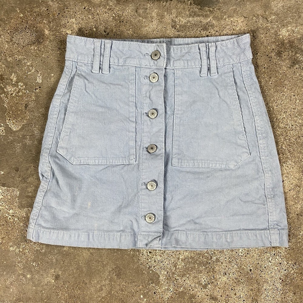 Vintage Y2K American Eagle Corduroy Skirt Size 00 Light Blue Button Fly Casual