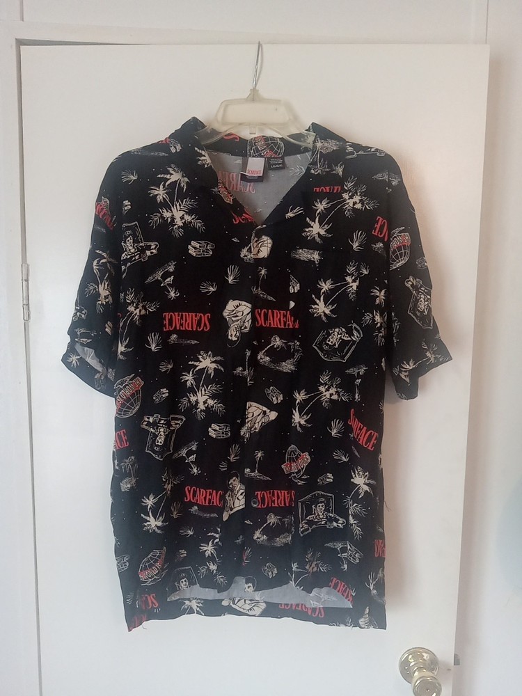 Scarface Large All Over Graphic Print Button Up Shirt Tony Montana Gangster