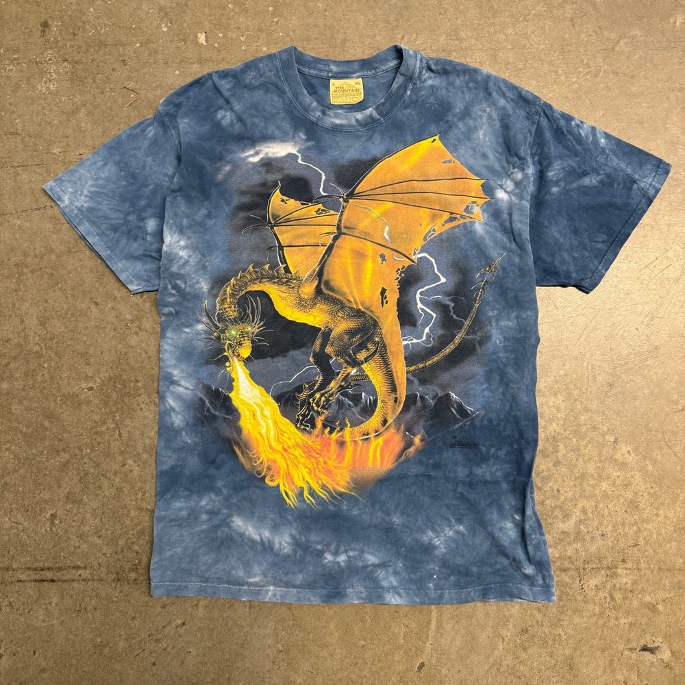 The Mountain Dragon Fire Breath Tie Dye Graphic T-Shirt Blue Mens XL Fantasy Tee