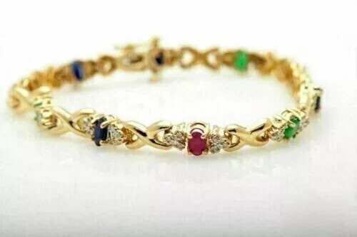 8Ct Lab-Created Sapphire Ruby Tennis Bracelet in 14K Gold Plated 7 Inch